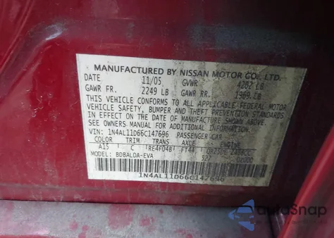 2006 Nissan Altima 2.5 S z USA, uszkodzony, nr VIN 1N4AL11D66C147696